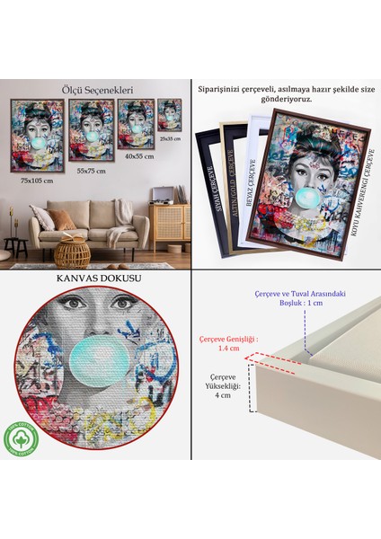 Çerçeveli Audrey Hepburn Graffiti Pop Art Duvar TABLOSU-6470 indirimleri