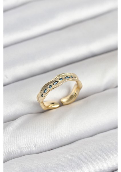 Pirinç Gold Renk Zirkon Taşlı Vintage Kadın Yüzük - TJ-BYK3862