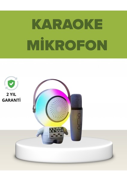 Astronot Tasarımlı Bluetooth Speaker ve Kablosuz Mikrofon Karaoke Seti