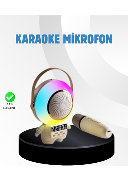 Renkli Işıklı Astronot Mini Bluetooth Speaker ve Karaoke Mikrofon