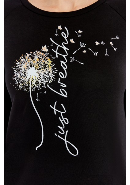 Büyük Beden Breathe Baskılı Fermur Yırtmaç Detaylı Yumuşak Dökümlü Kumaş Reglan Kol Sweashirt fiyatları