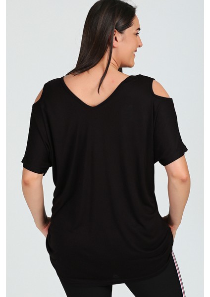 Büyük Beden Koi Fish Baskılı Omuzu V Pencere Kısa Kol Bluz fiyatları