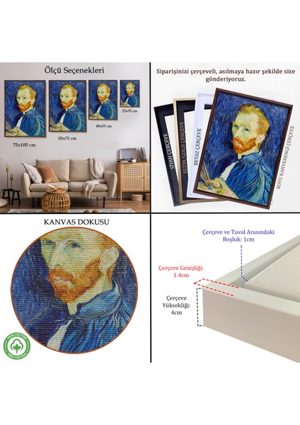 Çerçeveli Vincent Van Gogh - Otoportre TABLO-7456 indirimleri