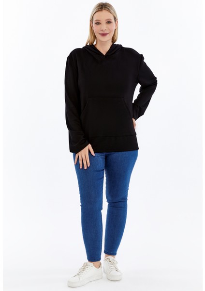 Büyük Beden Kapşonlu Cepli Yumuşak Dökümlü Kumaş Sweatshirt modelleri