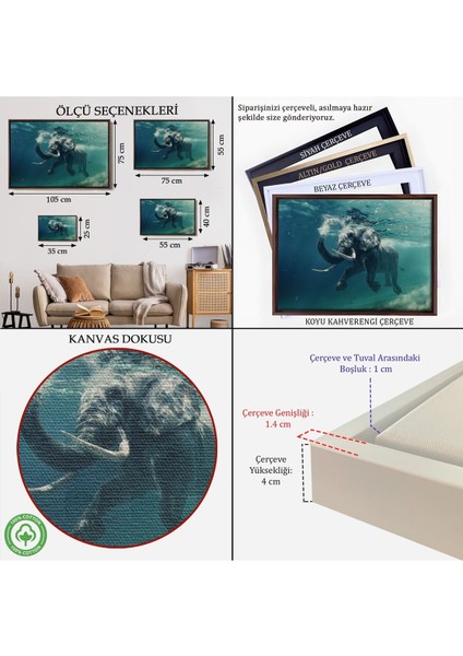 Çerçeveli Yüzen Fil Dekoratif Kanvas TABLO-1128 indirimleri