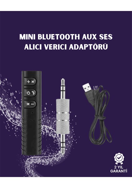 Bluetooth Aux Adaptör | 3.5mm Ses Girişi Için Kablosuz Dönüştürücü, 10M Menzil