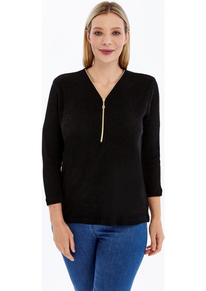 Büyük Beden Fermuarlı Uzun Kol Huvis Kumaş Bluz fiyatları