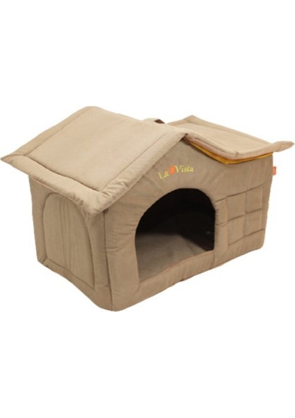 Kadife Çatılı Kedi ve Köpek Evi Bej Renkli Iç Mekan Konforu