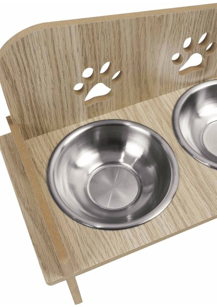 Ahşap ve Metal Malzemeli Kedi Köpek Mama ve Su Kabı Seti, Kahverengi Renkli, Dayanıklı ve Şık fırsatları