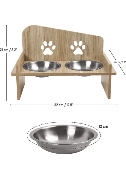 Ahşap ve Metal Malzemeli Kedi Köpek Mama ve Su Kabı Seti, Kahverengi Renkli, Dayanıklı ve Şık indirimleri
