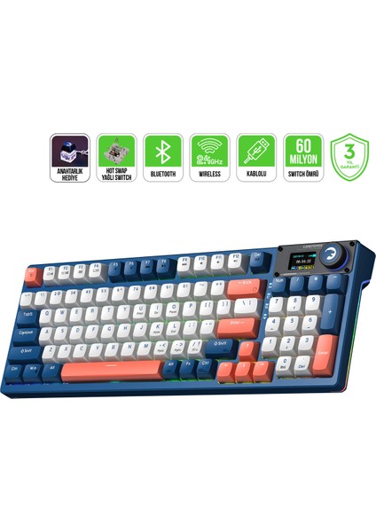 Gasket Elite x Rgb Wireless/bluetooth/kablolu Mekanik Hot-Swap Yağlı Switch Gasket Ingilizce Q Gaming Klavye