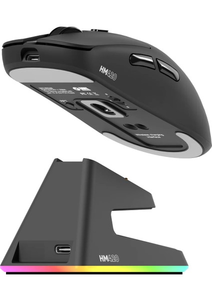 Gaming HM420S 4K Hz 26000 Dpı Tri-Mode Kablosuz/bluetooth Şarj Standlı Siyah Gaming Mouse indirimleri