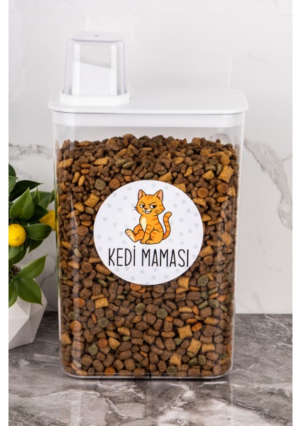 Sarı Akrilik Kedi Maması Saklama Kutusu, 3000 Ml, Kendinden Ölçekli, Dayanıklı, Şık fiyatları