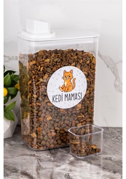 Sarı Akrilik Kedi Maması Saklama Kutusu, 3000 Ml, Kendinden Ölçekli, Dayanıklı, Şık fırsatları