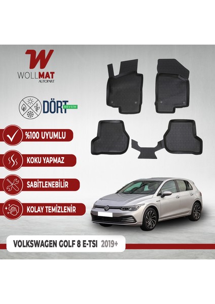Volkswagen Golf 8.5 8 Paspas 2021 Sonrası E Tsi Otomatik ve Manuel Uyumlu 3D Havuzlu Paspas Seti