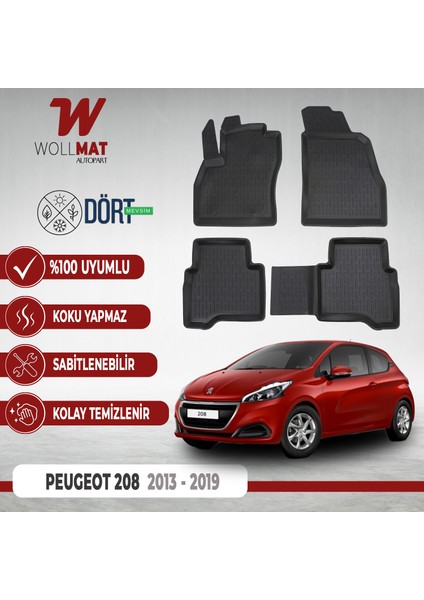 Peugeot 208 Paspas 2013 2019 Arası 3D Havuzlu Paspas Seti
