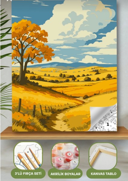 Sayılarla Boyama Seti 40X50 cm (Çıtalı) Fırça Boya Dahil Numaralı Tuval Bahar Manzara