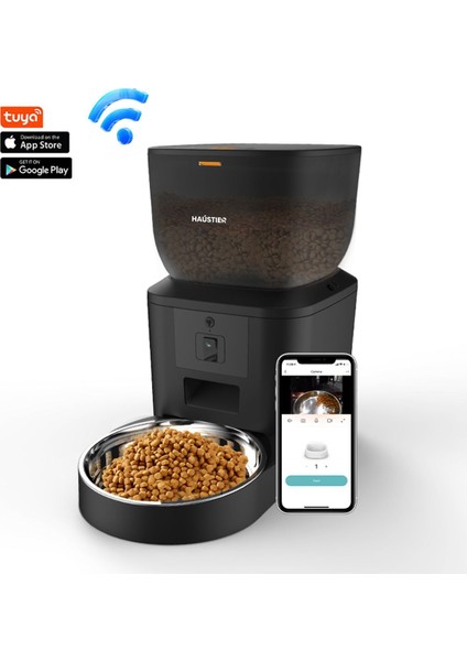 Kameralı 480P Wi-Fi Akıllı Mama Kabı, 4l, Çelik, Otomatik, Siyah