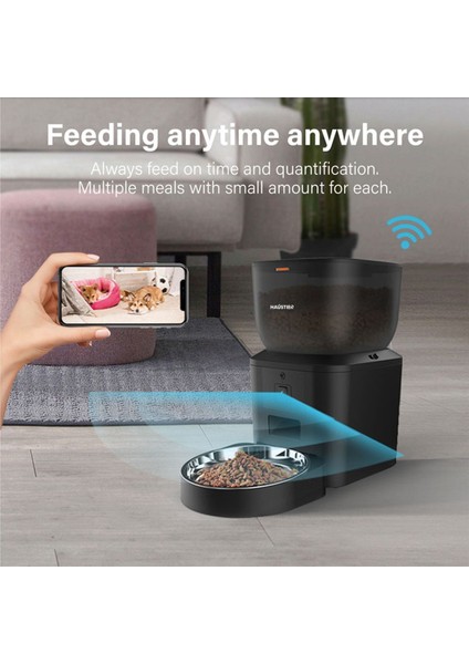 Kameralı 480P Wi-Fi Akıllı Mama Kabı, 4l, Çelik, Otomatik, Siyah