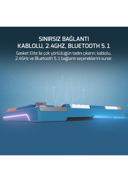 Gasket Elite Rgb Wireless/bluetooth/kablolu Mekanik Blue Switch Gasket Ingilizce Q Gaming Klavye indirimleri