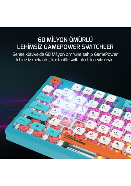 Sense Rgb Wireless/bluetooth/kablolu Mekanik Red Switch Ingilizce Q Gaming Klavye fiyatları