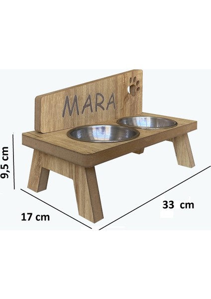 Ahşap ve Çelik Malzemeli Özel Isimli Kedi ve Köpek Su Kabı Standı modelleri
