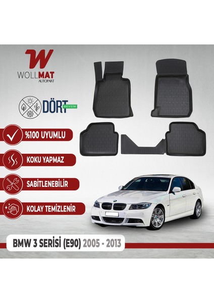 Bmw 3 E90 Paspas 2005-2013 Uyumlu 3D Havuzlu Paspas