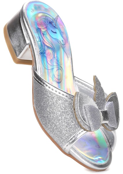 Unicorn Kız Çocuk Topuklu Simli Abiye Terlik