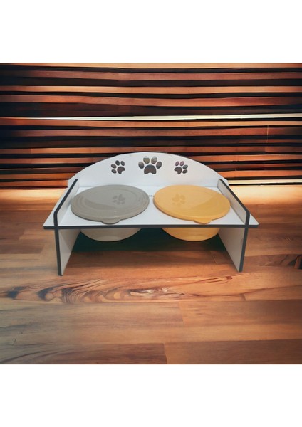 Kapaklı Ahşap Kedi ve Köpek Su ve Mama Kabı Standı Beyaz fırsatları
