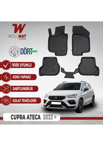 Ateca Paspas 2022 Sonrası Uyumlu 3D Havuzlu Paspas Seti