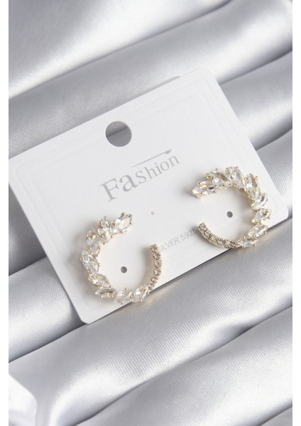 Pirinç Gold Renk Zirkon Taşlı Kadın Küpe - TJ-BKP8509