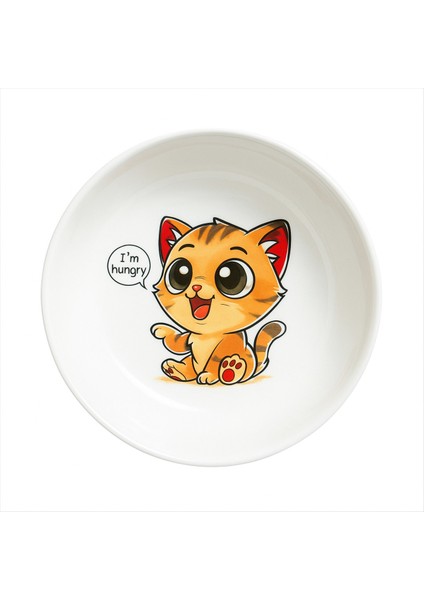 Sevimli Kedi Figürlü Seramik Mama ve Su Kabı, 13 Cm, Kaymaz, Temizliği Kolay