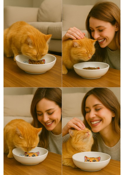 Sevimli Kedi Figürlü Seramik Mama ve Su Kabı, 13 Cm, Kaymaz, Temizliği Kolay fiyatları