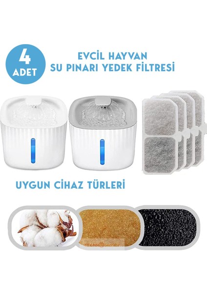 Dört Adet Su Çeşmesi, Beyaz, Manuel, Plastik, Evcil Hayvanlar Için Ideal
