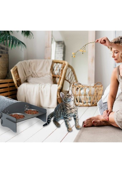 Füme Renkli Çelik Kedi Mama ve Su Kabı, Şık ve Dayanıklı Tasarım fiyatları