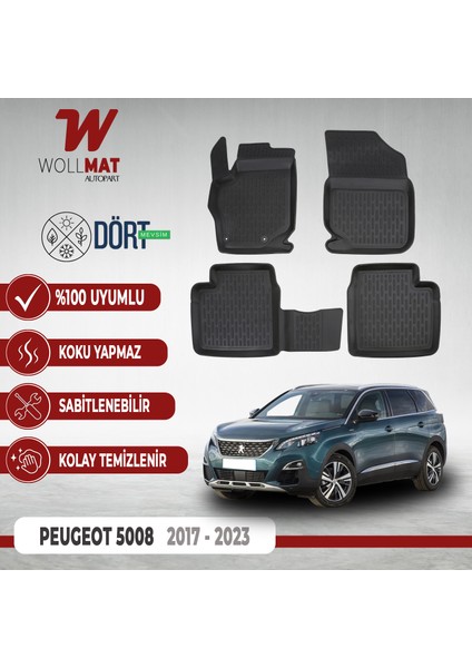 Peugeot 5008 Paspas 2017 2023 Arası 3D Havuzlu Paspas Seti