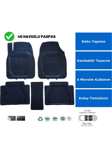 Ford Fiesta Hb 2012 Havuzlu Üniversal Canlı Siyah Desenli High Plus Oto Paspas