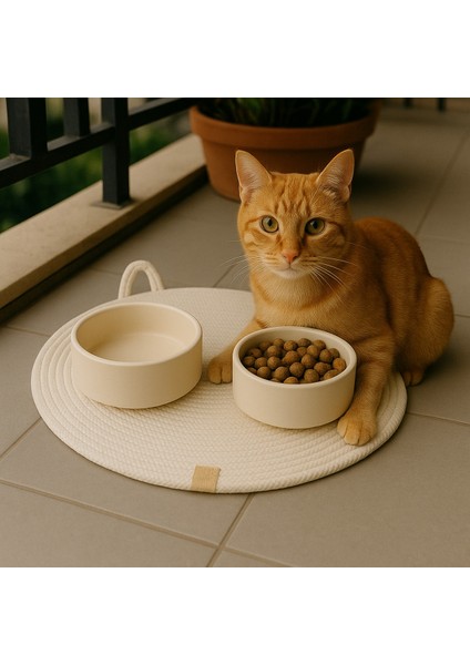 Ekru Kedi Servis Altlığı 40X40 Cm, Su ve Mama Paspası, Dayanıklı ve Şık Tasarım fiyatları