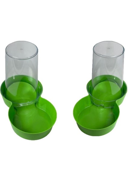Hazneli 1,5l Plastik Yuvarlak Su ve Mama Kabı, 2 Adet, Yeşil, Hafif ve Kullanışlı.