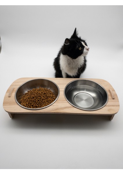 Paslanmaz Çelik ve Ahşap Kedi Köpek Mama ve Su Kabı, Kahverengi fiyatları