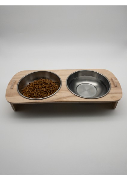 Paslanmaz Çelik ve Ahşap Kedi Köpek Mama ve Su Kabı, Kahverengi fırsatları