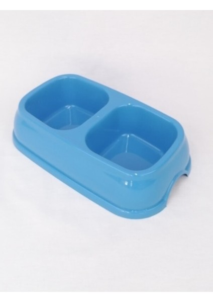 Iki Bölmeli Büyük Boy Plastik Mama ve Su Kabı, Mavi, Dayanıklı ve Pratik Kullanım