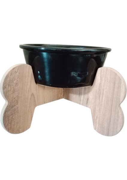 Seramik Büyük Köpek Mama ve Su Kabı, Ahşap Ayaklı, Siyah, 1000 ml fiyatları