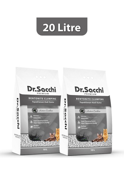 Dr.sacchi Aktif Karbonlu Bentonit Kedi Kumu 10 Lt X2ADET