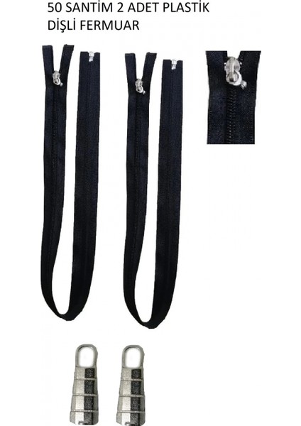 2 Adet 50 Santim Plastik Dişlli Fermuar T10