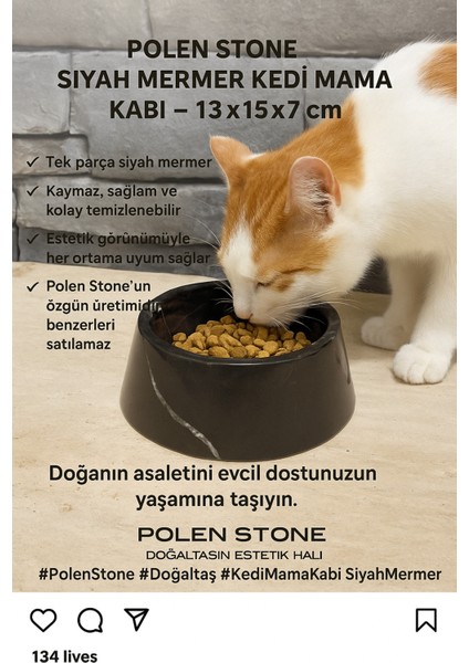 Siyah Mermer Kedi Mama Kabı, 13X15X7 Cm, Şık ve Dayanıklı Evcil Hayvan Aksesuarı