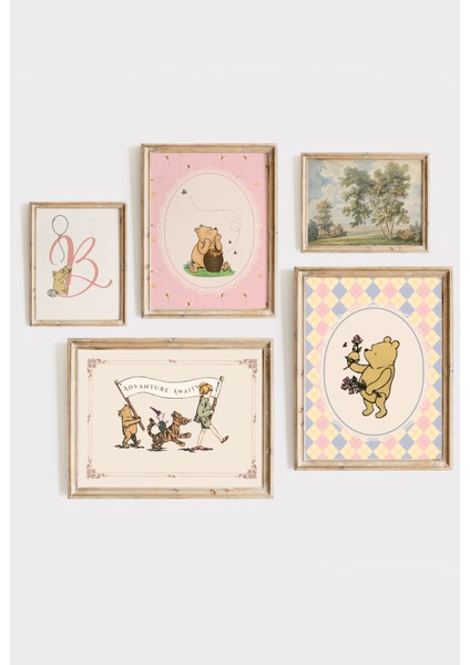 Vintage Winnie The Pooh Çocuk ve Bebek Odası Poster Seti
