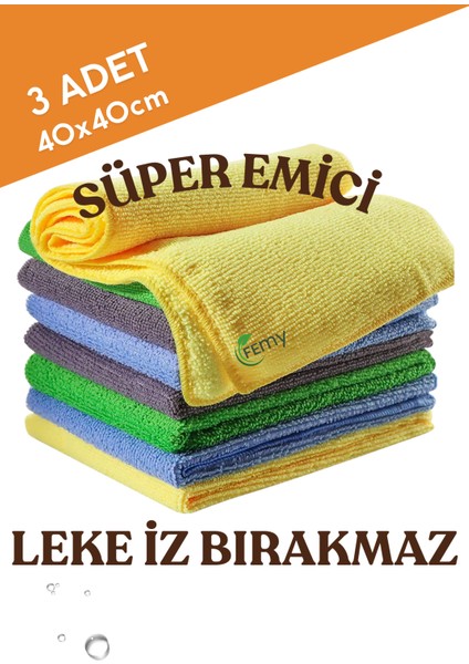 Baklava Desen Cam Bezi 3'lü Set 50X70 cm Battal Boy – Kalın Dokulu, Ultra Emici, Iz Bırakmayan