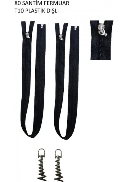 2 Adet 80 Santim Fermuar T 10 Plastik Dişli