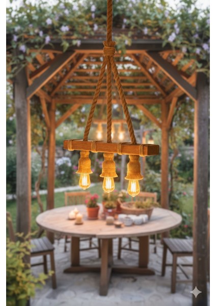 Ahşap & Halat Rustik Avize – Vintage Tarzı Dekoratif Sarkıt Lamba fiyatları
